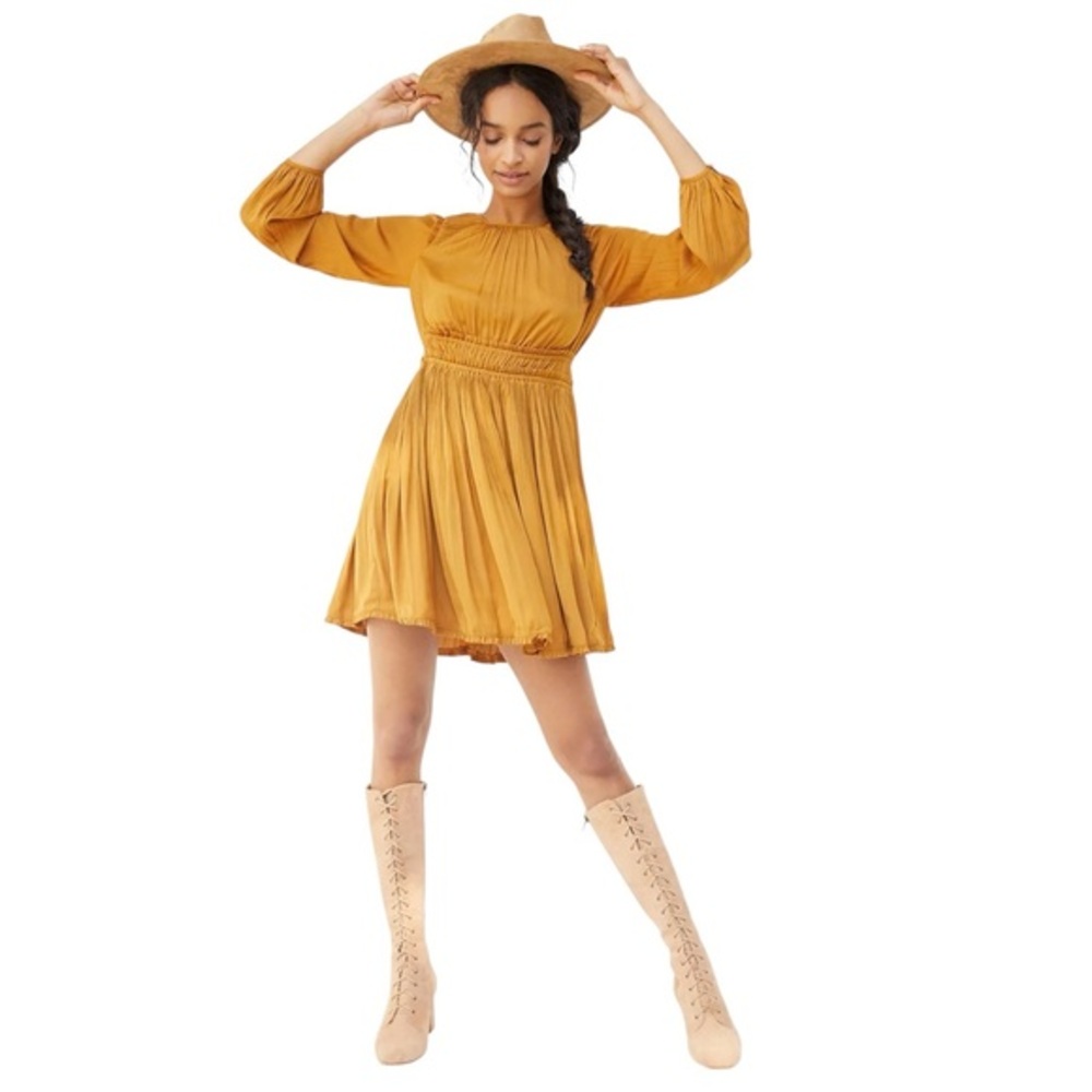 Anthropologie Maeve Saniya Mini Dress Pleated Satin Ruffle Trim Feminine